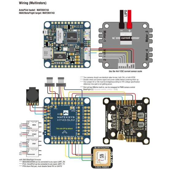 Matek H743-SLIM V3 F7 Built-in No Current Sensor Baro Blackbox OSD 2-8S